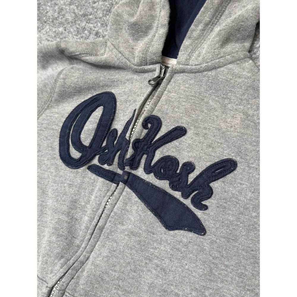 OshKosh Bgosh Boys Size 8 Gray Full Zip Hoodie Navy Blue Logo‎ Fleece Sweatshirt